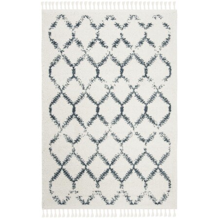 Safavieh 6 ft. 7 in. x 9 ft. Berber Fringe Shag Contemporary Power Loomed Rectangle Area Rug; Cream & Blue BFG524A-6